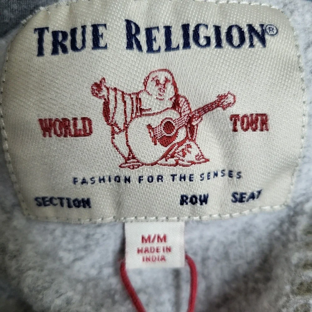 True Religion Women Hoodie M Gray Stud‎ Design Zipper Studded Rhinestones
